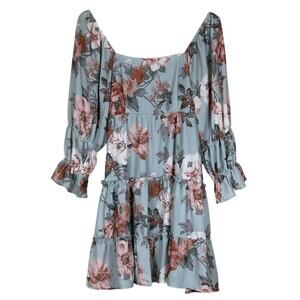 Altar'd State Dress Womens S Blue Floral Tiered Ruffle Square Neck Cottagecore